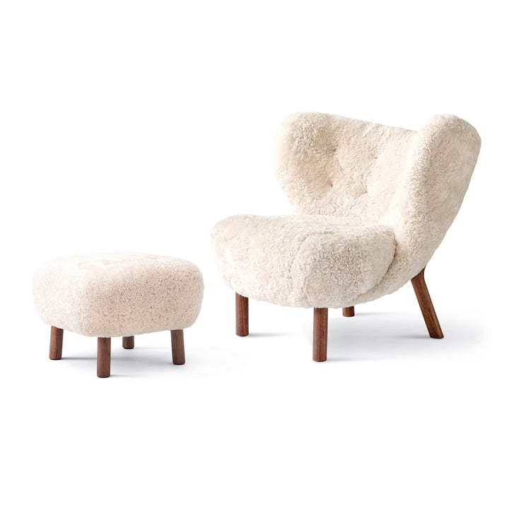 Little Petra VB1 Lounge Chair, Incl. Pouf ATD1 & Tradition dans la finition noyer / peau de mouton Moonlight