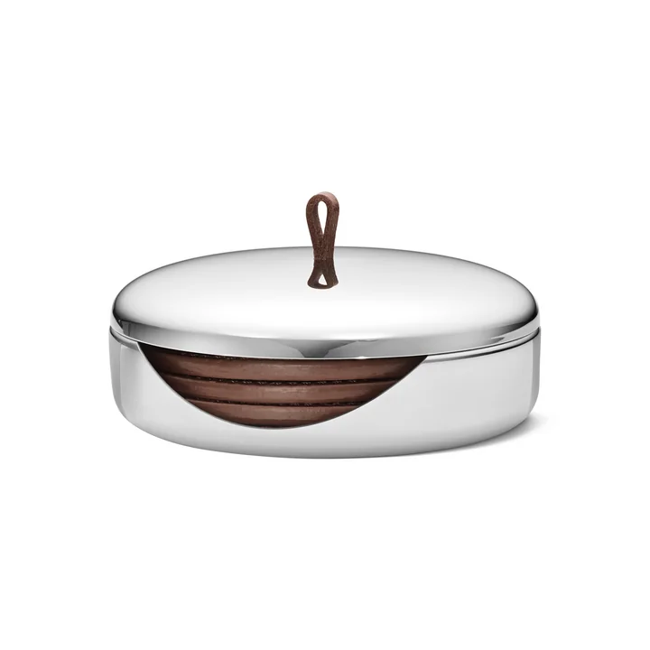 Sky Dessous de verre, set de 4, acier inoxydable / cuir de Georg Jensen