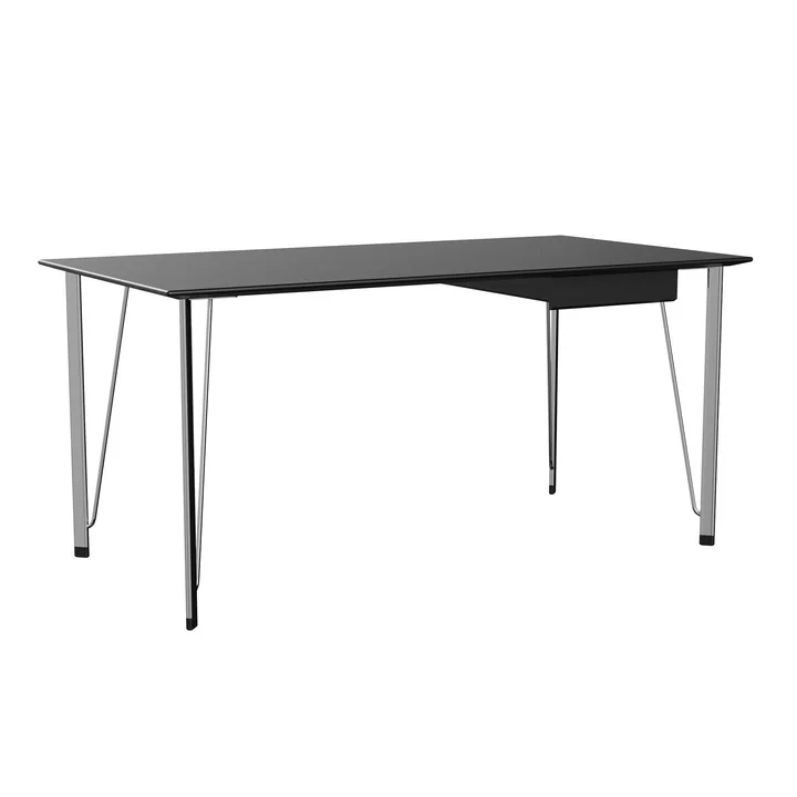 FH3605 ™ Bureau incl. tiroir, chromé / frêne laqué noir de Fritz Hansen