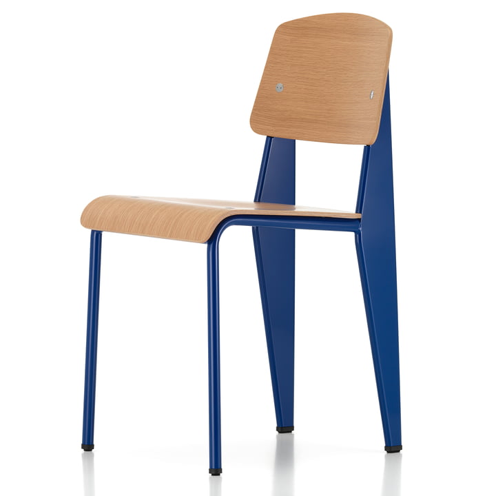 Prouvé Standard chaise Bleu Marcoule de Vitra en finition époxy (lisse) / marron