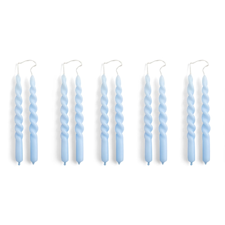 Spiral Mini bougies, H 14 cm, bleu clair (set de 10) de Hay