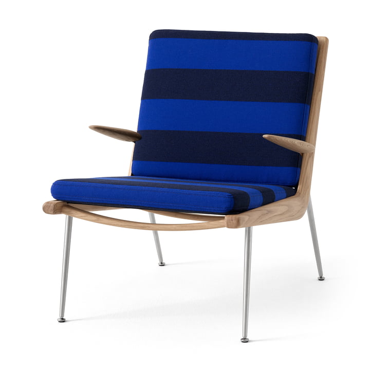 & Tradition - Boomerang HM2 Loungechair, chêne huilé / pieds en acier inoxydable, bleu (Reflex 0779)