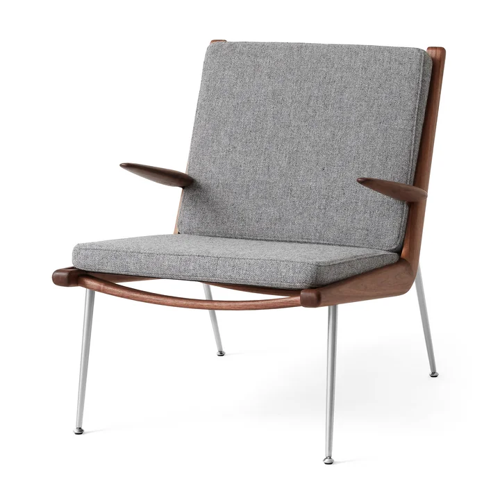 & Tradition - Boomerang HM2 Loungechair, structure noyer huilé / pieds inox, gris (Hallingdal 130)