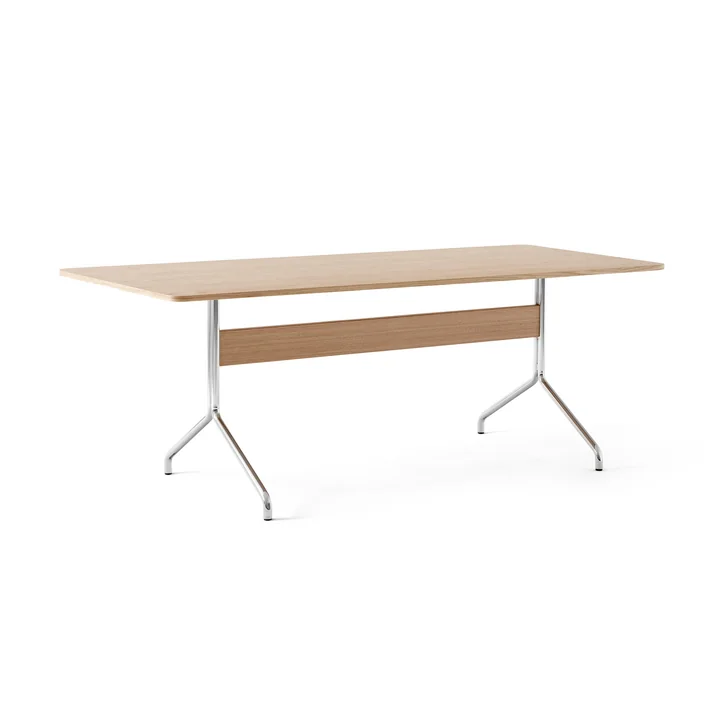 Pavilion Dining Table de salle à manger AV19, 200 x 90 cm, chêne laqué clair / piétement chromé de & Tradition