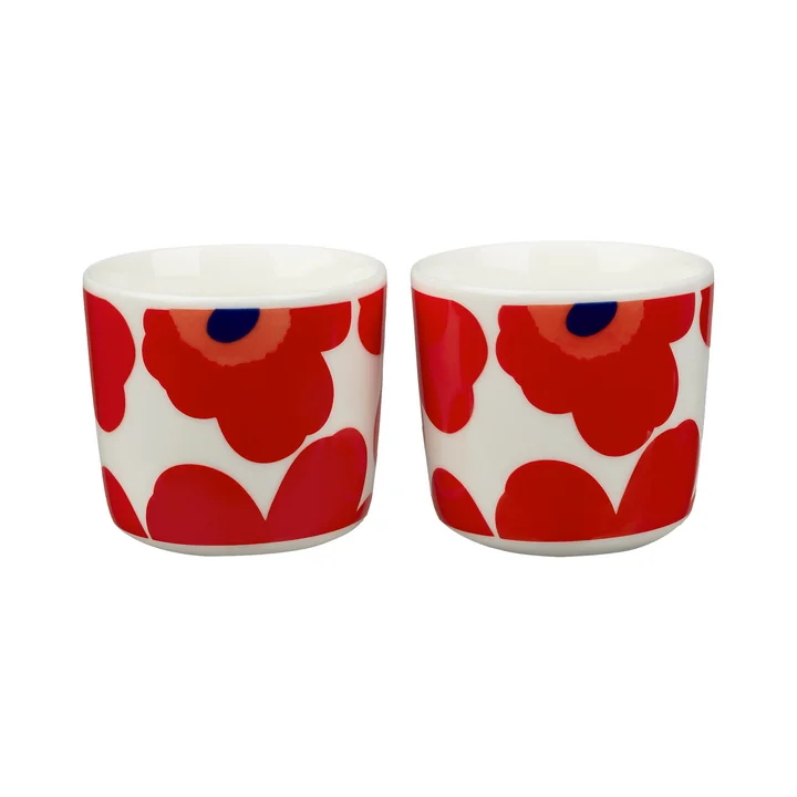 Oiva Unikko Gobelets (set de 2), 200 ml, blanc / rouge de Marimekko