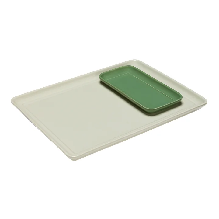 Amare plateau, sable / vert (set de 2) de Hübsch Interior