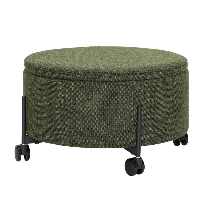 Contain Pouf avec roulettes large Ø 66 x 37 cm, vert de Hübsch Interior