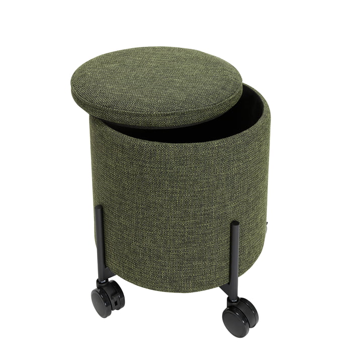 Contain Pouf avec roulettes small Ø 42 x 46 cm, vert de Hübsch Interior