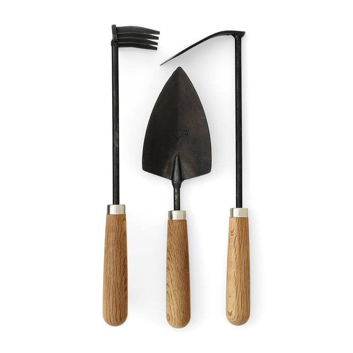 Pallares outils de jardin (set de 3), noir, chêne naturel Audo