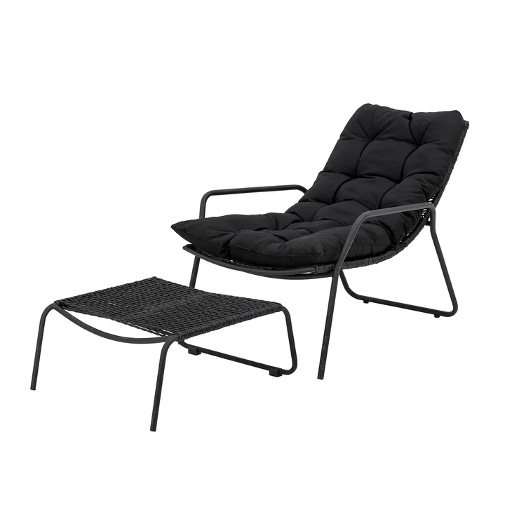 Bloomingville - Chaise longue Boel avec repose-pieds, noir