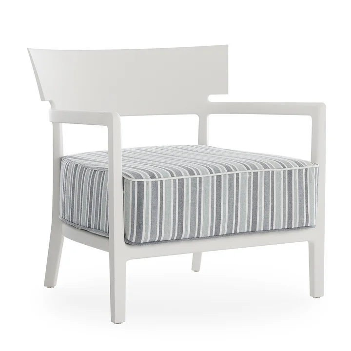 Cara Outdoor Fauteuil, structure blanc mat, housse vert rayé de Kartell