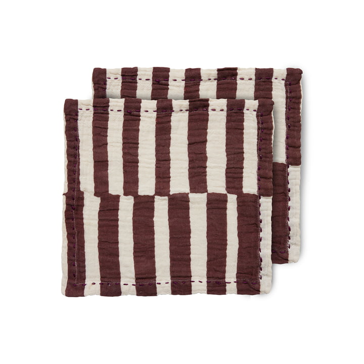 Serviettes de table en coton, 30 x 30 cm, striped burgundy (lot de 2) de HKliving