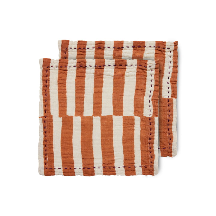 Serviettes de table en coton, 30 x 30 cm, striped tangerine (lot de 2) de HKliving