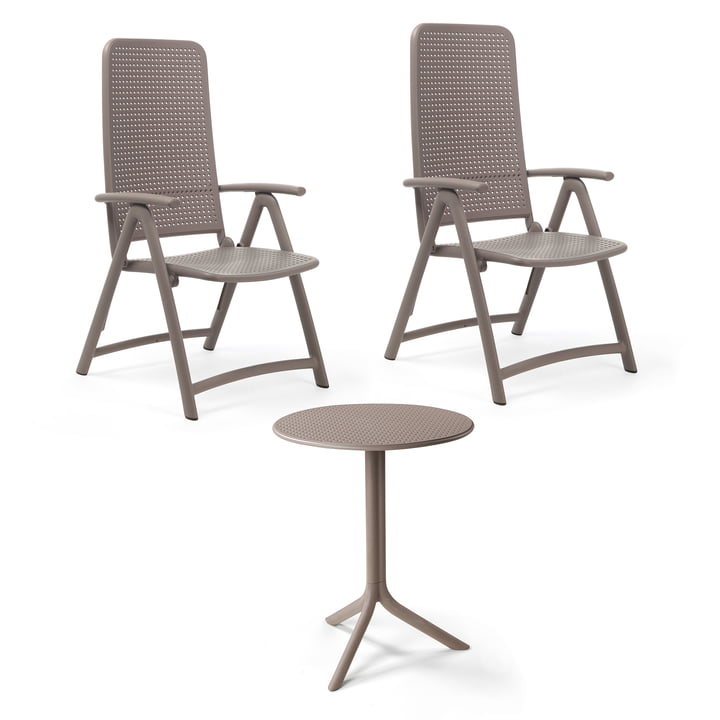 Nardi - Darsena Relax fauteuil pliant (2x) + Step table, tortora
