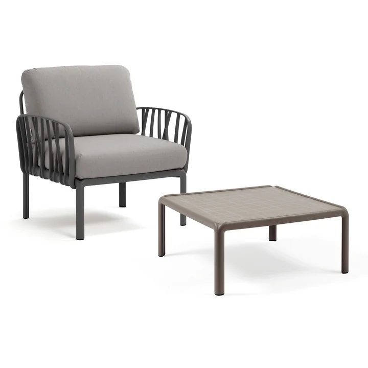 Nardi - Komodo Poltrona fauteuil + Komodo table de jardin 70 x 70 cm, anthracite / gris / tortora