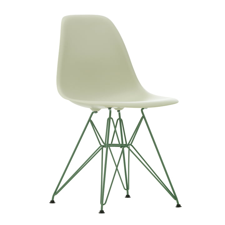 Eames Plastic Side Chair DSR, galet / Eames Sea Foam Green (patins en plastique basic dark) de Vitra