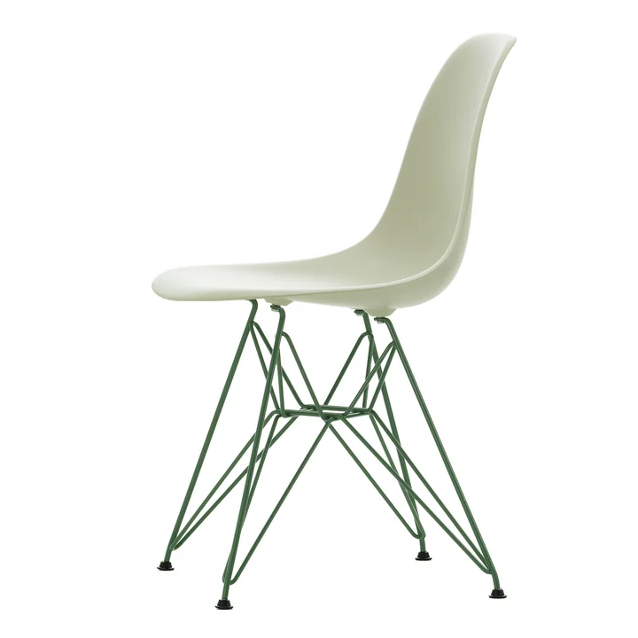 Eames Plastic Side Chair DSR, galet / Eames Sea Foam Green (patins en plastique basic dark) de Vitra