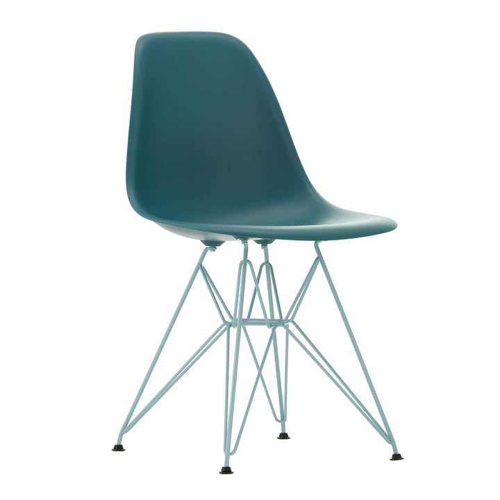 Eames Plastic Side Chair DSR, bleu mer / bleu ciel (patins en plastique basic dark) de Vitra