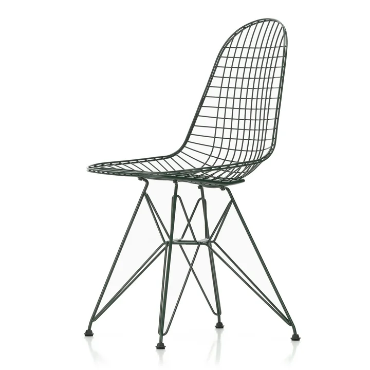 Wire Chair DKR (H 43 cm), vert foncé / sans revêtement, patins en plastique (basic dark) de Vitra