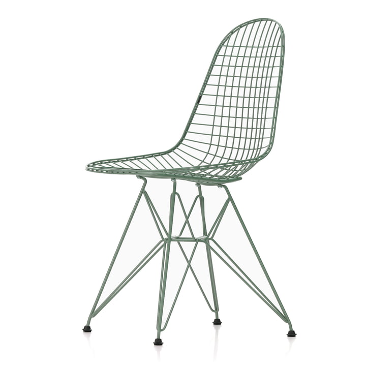 Wire Chair DKR (H 43 cm), Eames Sea Foam Green / sans revêtement, patins en plastique (basic dark) de Vitra