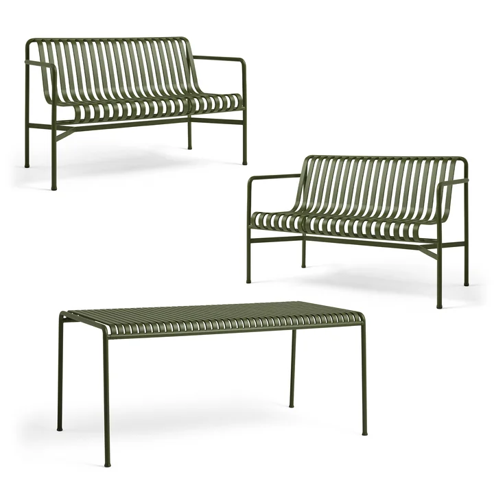 HAY - Palissade Table + Dining Bench (set de 2), olive