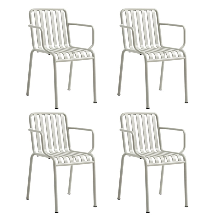 Hay - Palissade Chaise avec accoudoirs, gris clair (lot de 4)