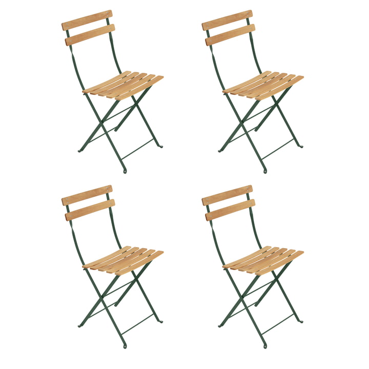 Fermob - Bistro Chaise pliante Naturel, vert cèdre (lot de 4)