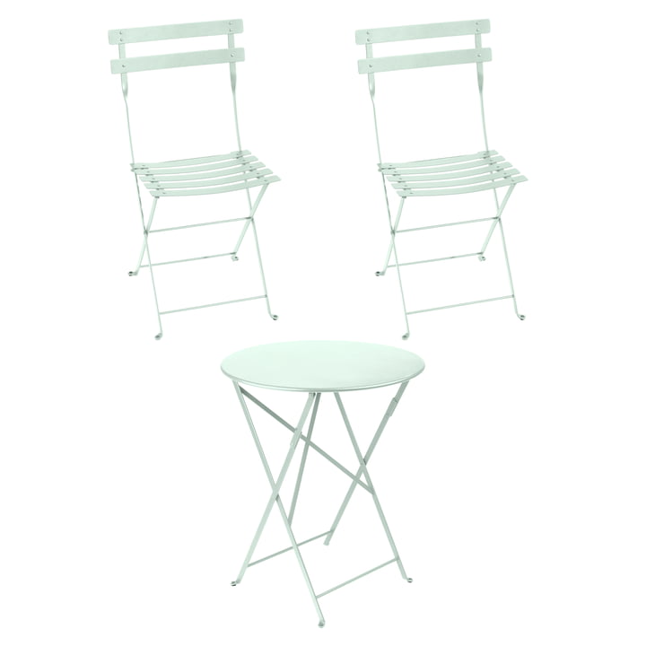 Fermob - Bistro Table pliante + 2 chaises pliantes, menthe verte