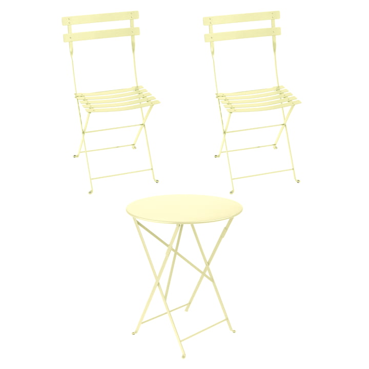 Fermob - Bistro Table pliante + 2 chaises pliantes, sorbet citron