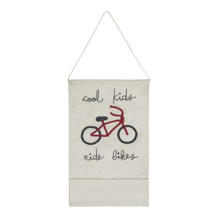 Tapisserie, Cool Kids Ride Bikes, 45 x 70 cm, naturel / rouge de Lorena Canals