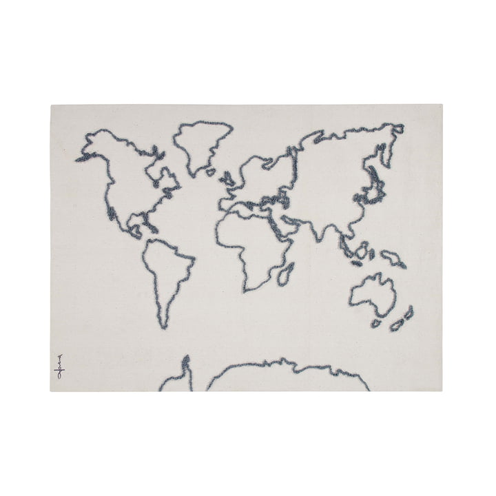 Tapisserie, carte du monde, 160 x 120 cm, naturel / noir de Lorena Canals