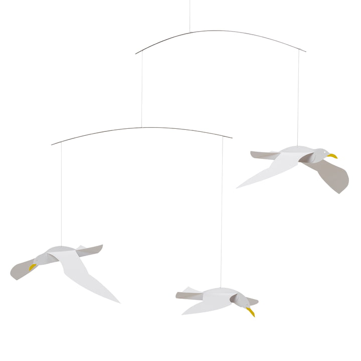 Soaring Seagulls Mobile de Flensted Mobiles dans la couleur blanc/jaune