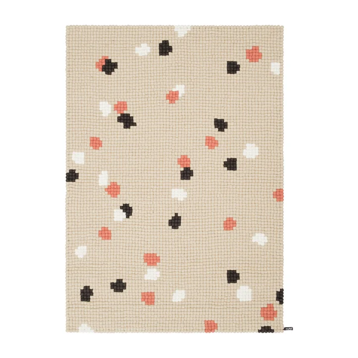 myfelt - Terra Sand Tapis de boules de feutre, 140 x 200 cm, beige / blanc / corail / anthracite
