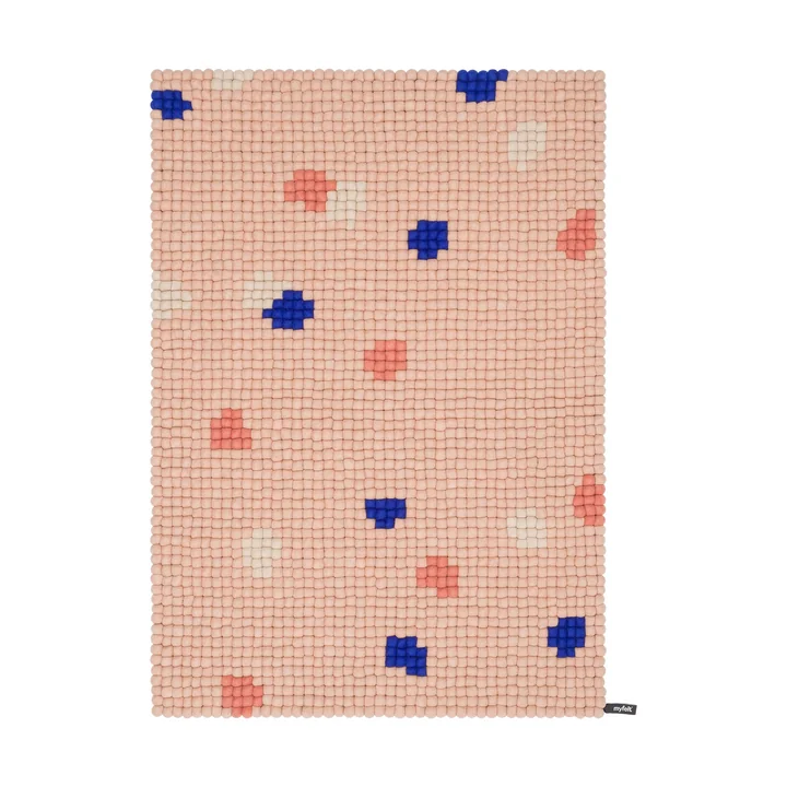 myfelt - Terra Rose Tapis de boules de feutre, 120 x 170 cm, rose / corail / blanc / bleu cobalt