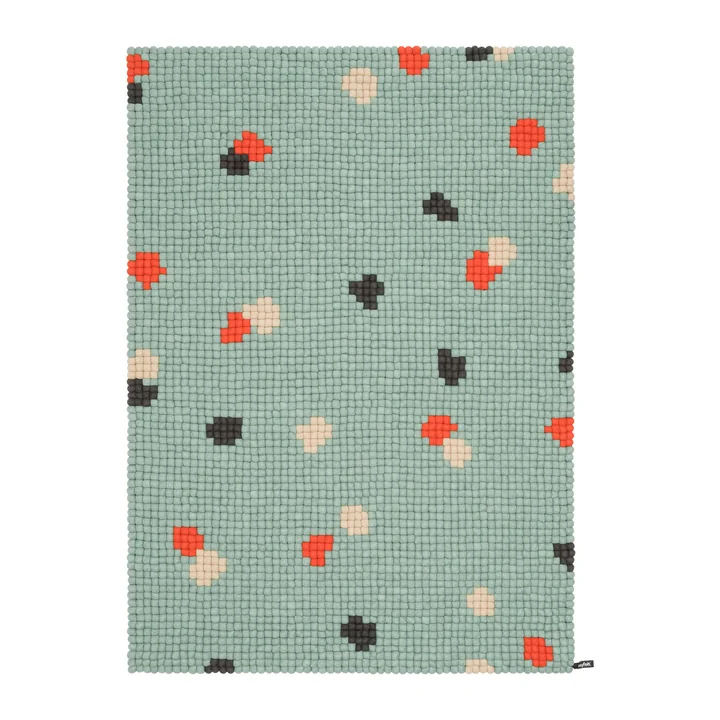 myfelt - Terra Ocean Tapis de boules de feutre, 180 x 260 cm, turquoise / rouge / beige / gris