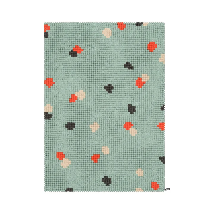 myfelt - Terra Ocean Tapis de boules de feutre, 120 x 170 cm, turquoise / rouge / beige / gris
