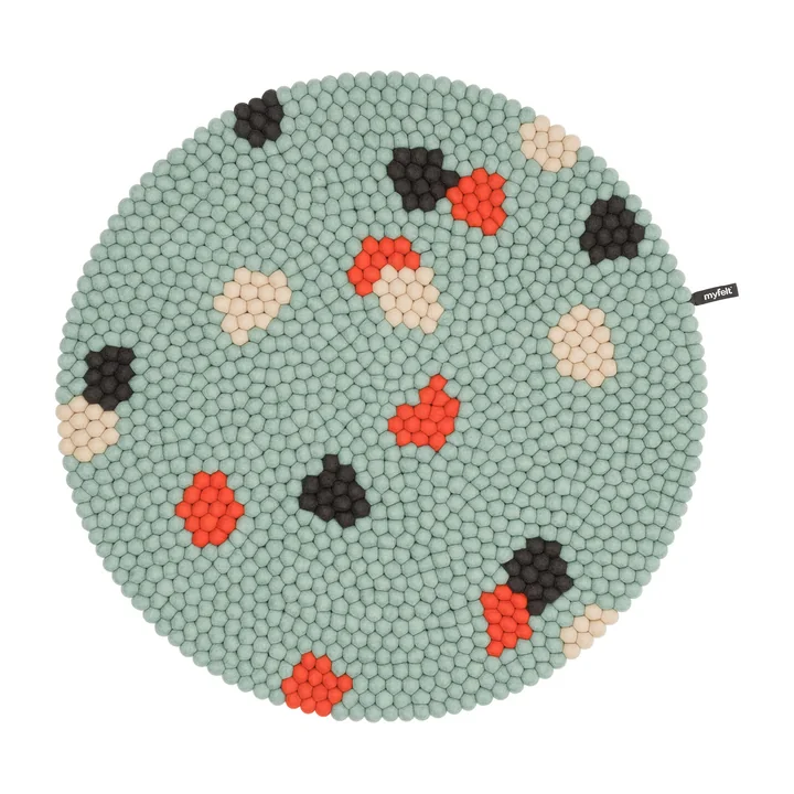 myfelt - Terra Ocean Tapis de boules de feutre, Ø 180 cm, turquoise / rouge / beige / gris
