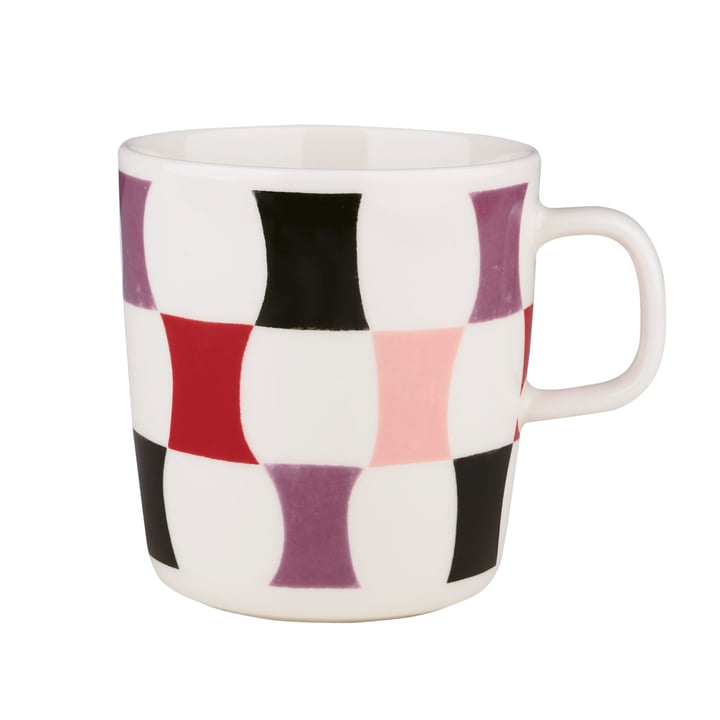 Marimekko - Oiva Sambra Gobelet avec anse, 400 ml, blanc / coal / rouge / poudre