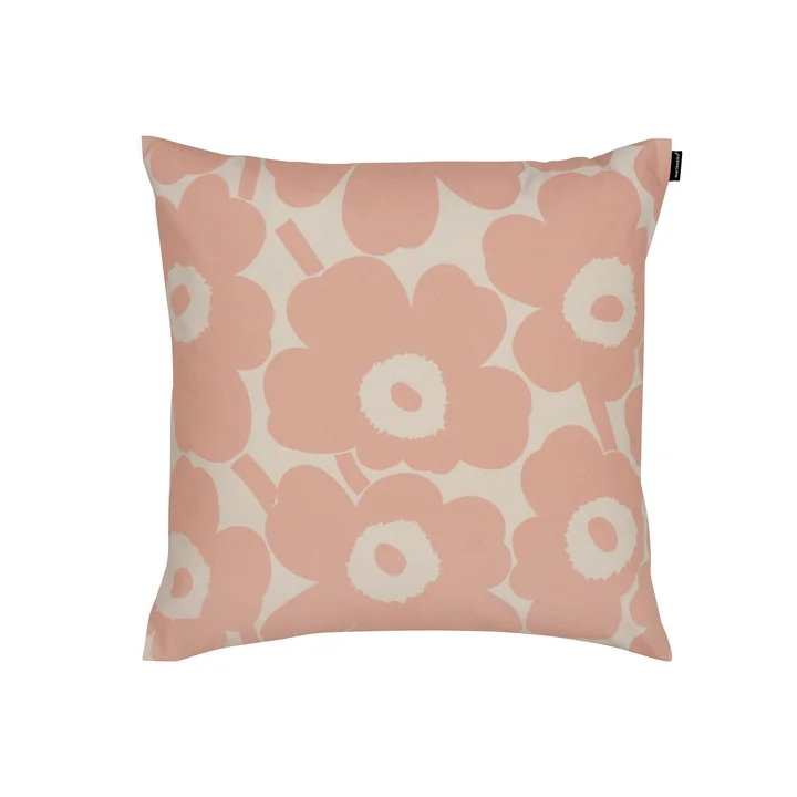 Marimekko - Pieni Unikko Taie d'oreiller, 50 x 50 cm, coton blanc / peach