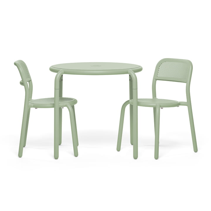 Fatboy - Toní Table de bistrot + chaise de jardin, vert brume (revêtement par poudre)