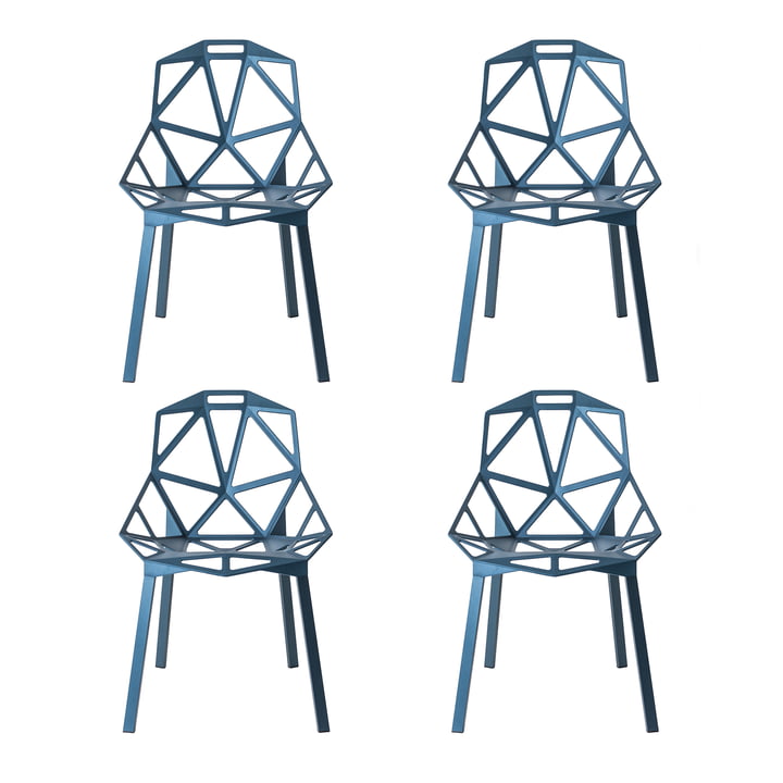 Magis - Chair One Chaise d'extérieur, empilable, bleue (lot de 4)
