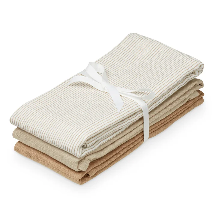 Cam Cam Copenhagen - Set de mouchoirs en papier, classic stripes camel / latte / camel (set de 3)