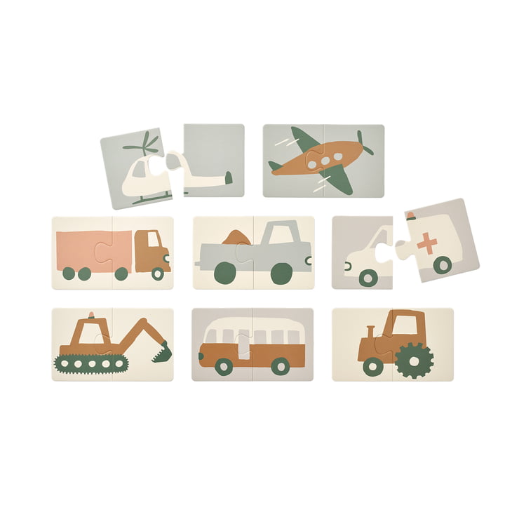 Brett Puzzle, vehicles / dove blue (16 pièces) de LIEWOOD