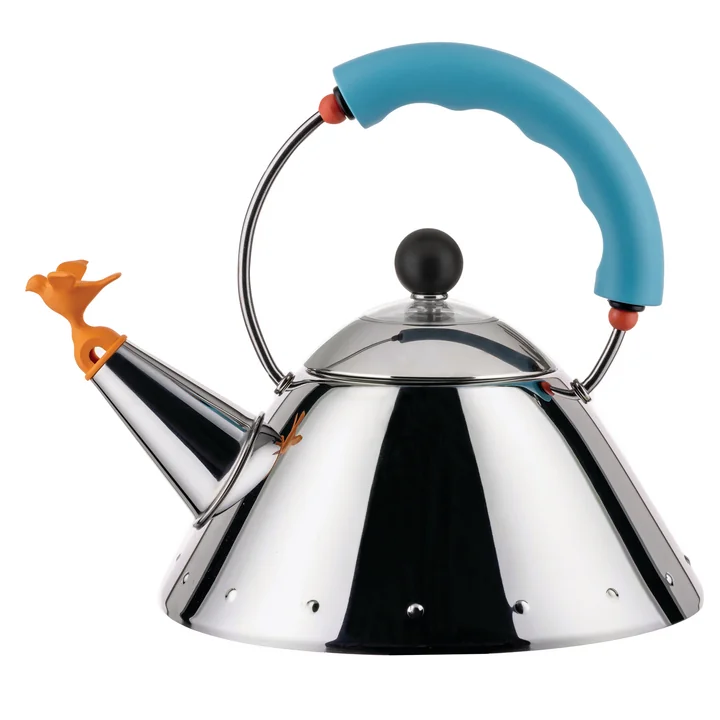 Bouilloire 9093 /1 "Bird Kettle" de Alessi dans la version polie / bleu clair