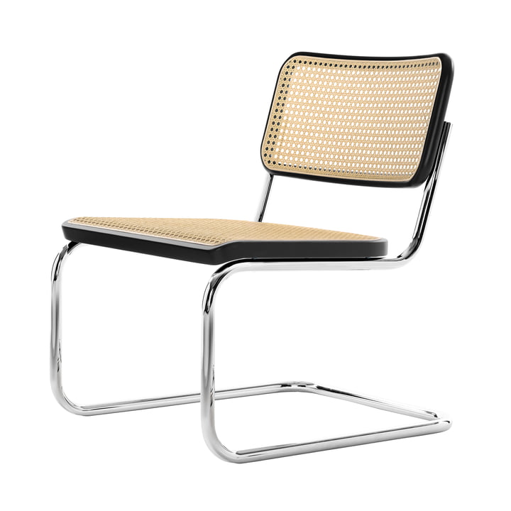 Thonet - S 32 VL Chaise Lounge, chrome / hêtre teinté noir (TP 29) / cannage avec tissu de soutien