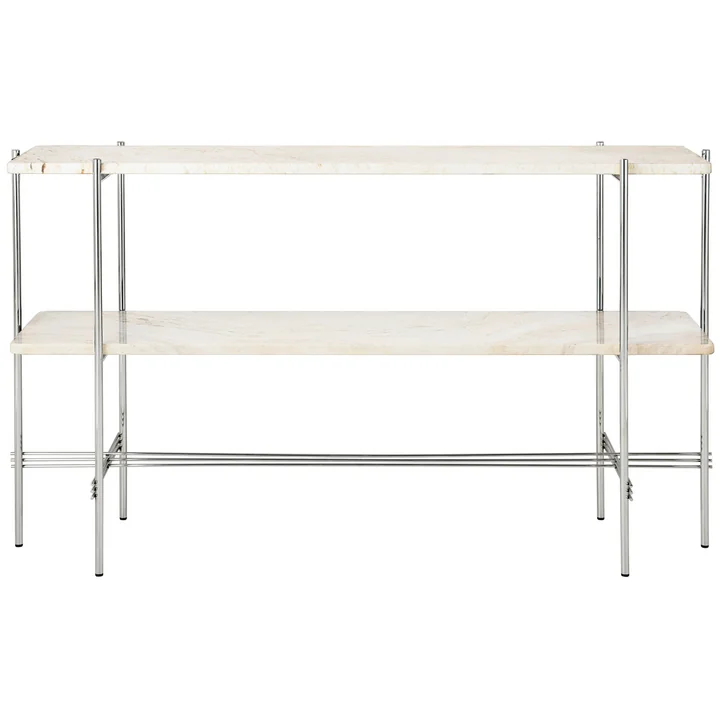 Gubi - TS Table console avec 2 étagères, polie / travertin blanc