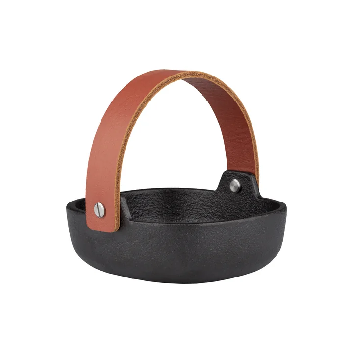 Marimekko - Oiva Mini Koppa plat de service avec poignée en cuir en fonte, 10,7 x 11,5 cm, noir