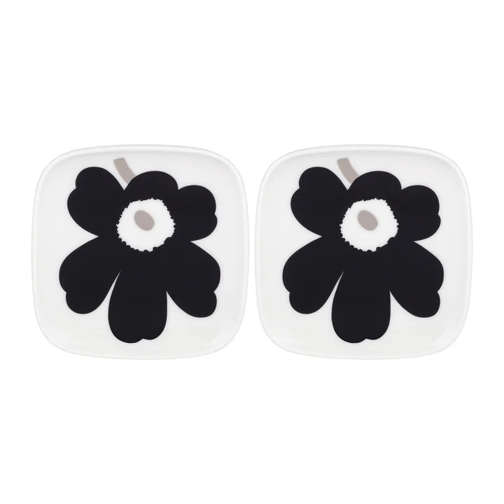 Marimekko - Oiva Unikko Plateau de service, 10 x 10 cm, blanc / coal / argent (lot de 2)