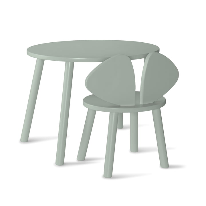 Nofred - Mouse Toddler Set (chaise et table), bouleau laqué vert olive