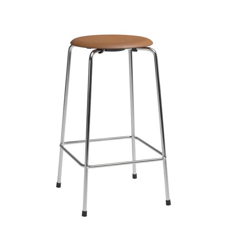 High Dot Tabouret de bar de Fritz Hansen dans la finition cuir noyer / piètement chromé (4 pieds)